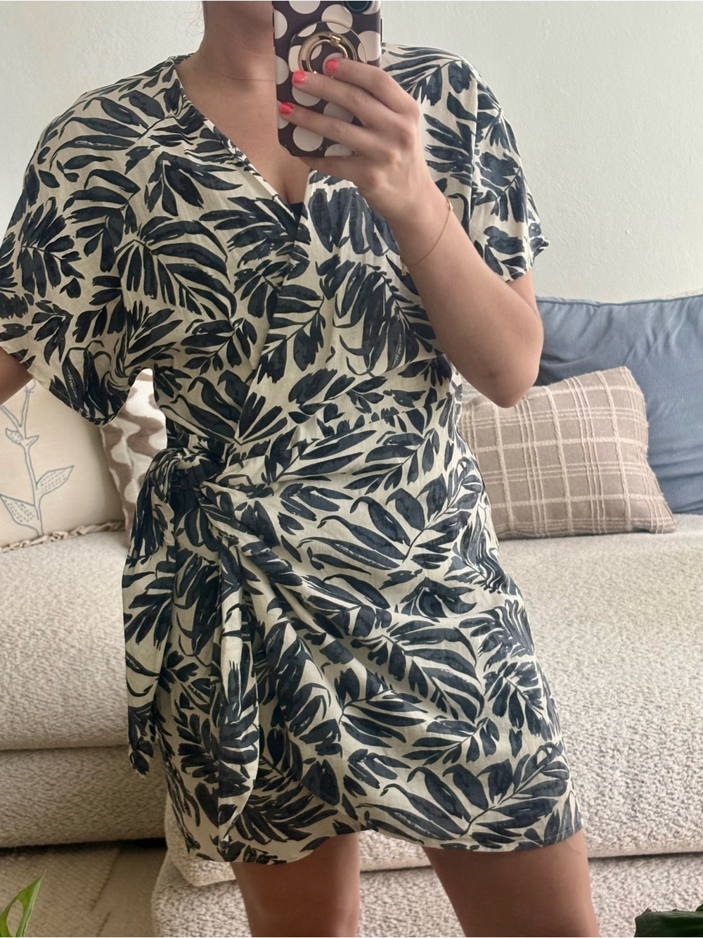 Mango Black Leaf-Print Wrap Dress